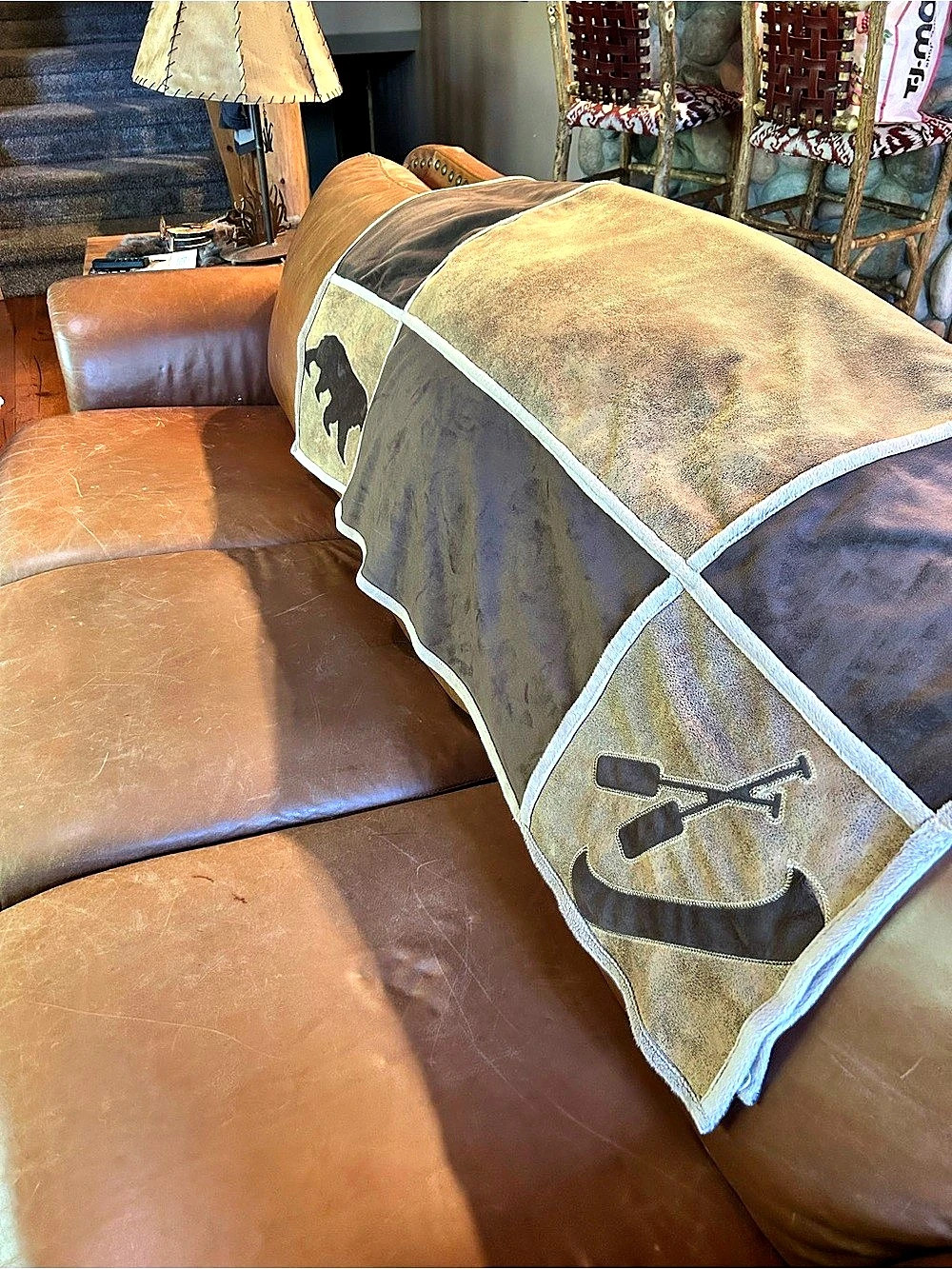 Carstens Patchwork Lodge Throw Brown & Tan Blanket and faux suede
